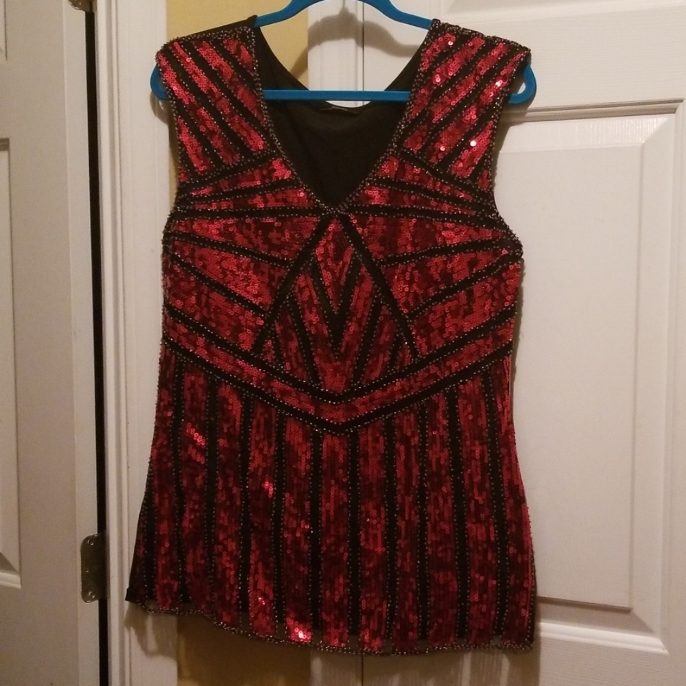 Red and Black sequin top